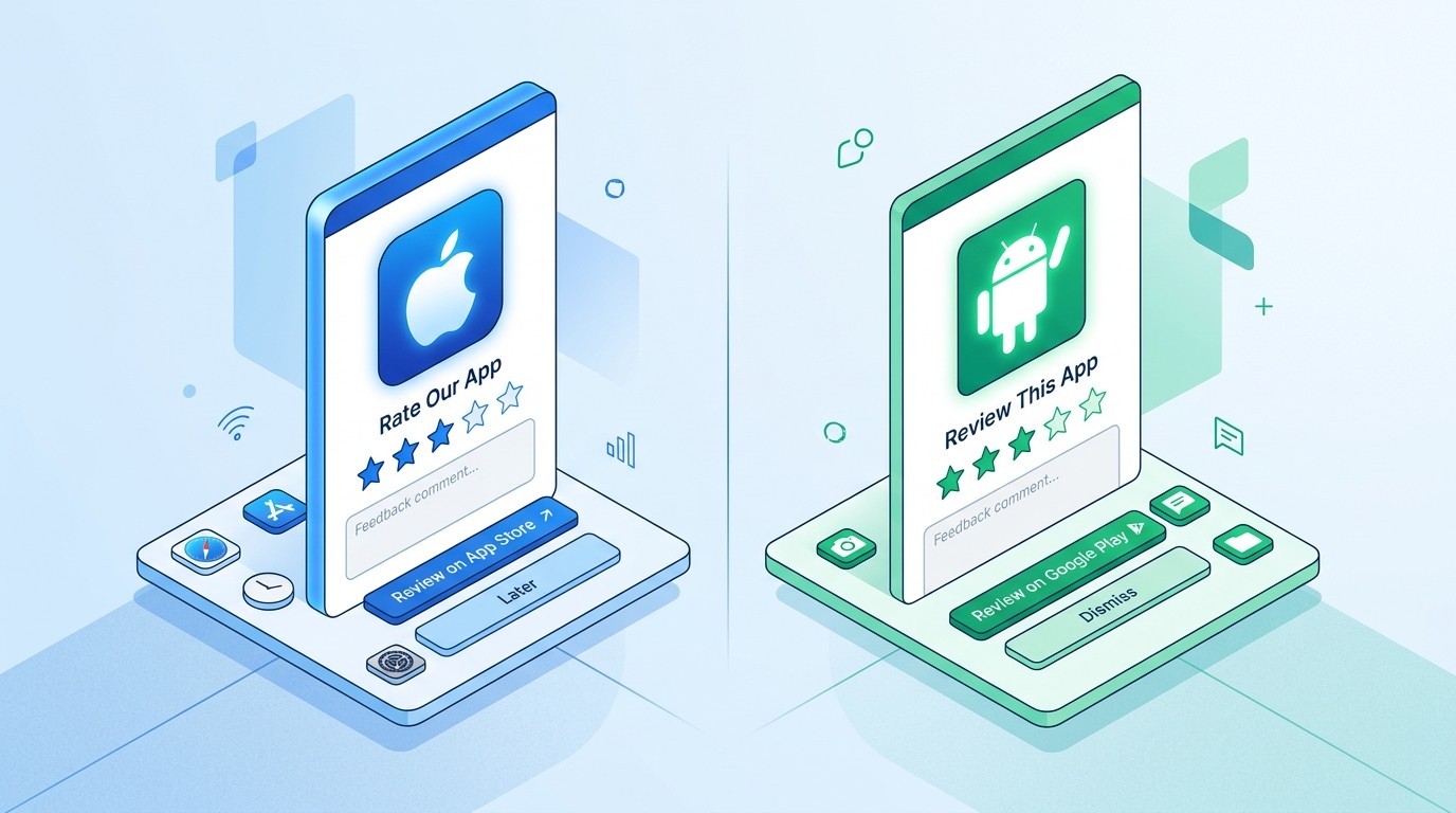 Illustration comparing Apple App Store and Google Play review as two side-by-side gates