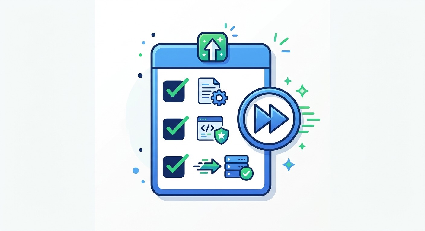 Checklist and fast-forward icon representing getting an app approved faster