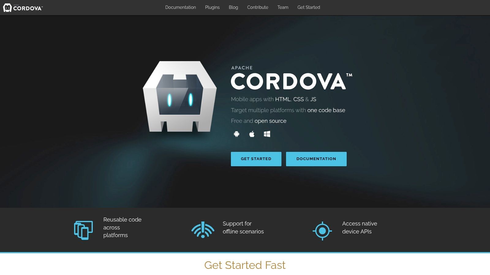 Apache Cordova project structure showing web files wrapped in a native container with plugin integrations
