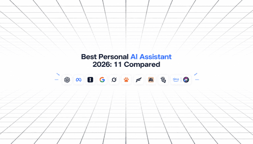 Comparison of the best personal AI assistants for 2026, featuring 11 AI assistant platforms on a minimalist perspective grid.