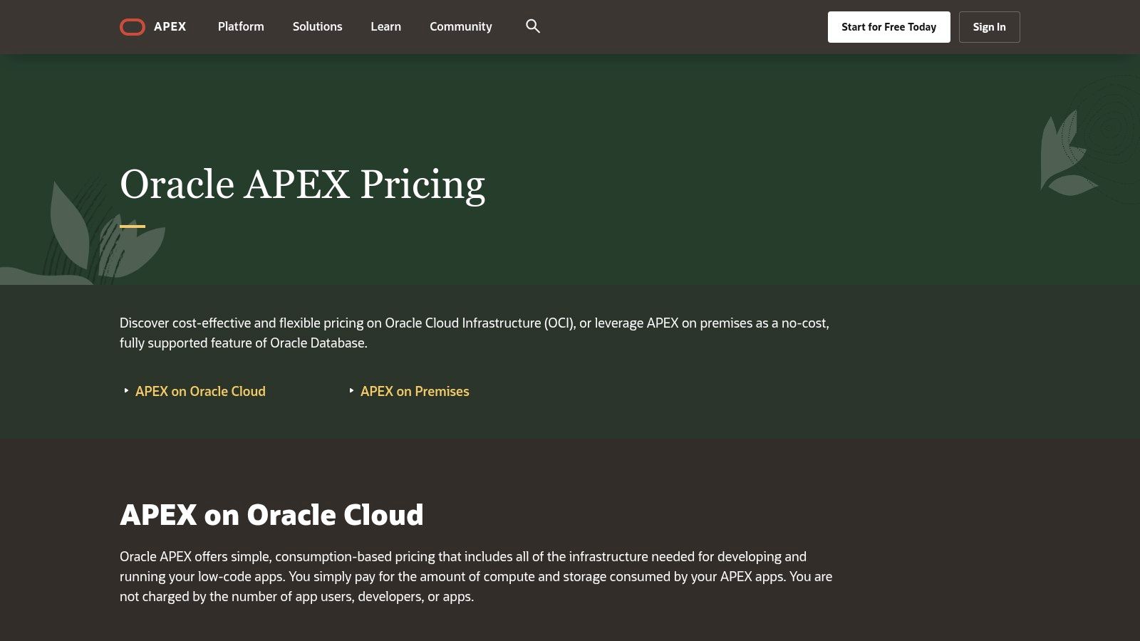 Oracle APEX low-code platform interface showing data-driven web application with interactive reports and dashboards