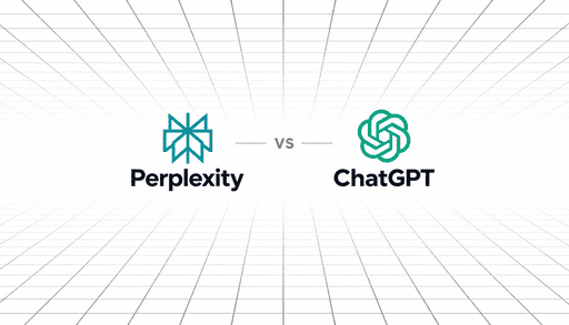 Perplexity vs ChatGPT comparison graphic with both logos on a white perspective grid background