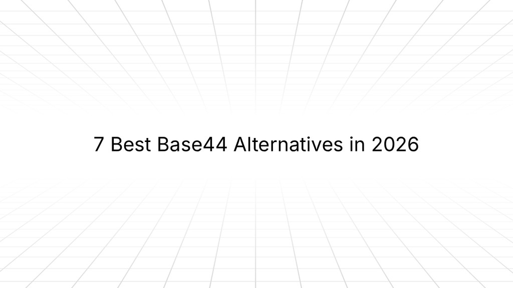  Minimalist graphic with a light gray grid background and centered text reading ‘7 Best Base44 Alternatives in 2026.
