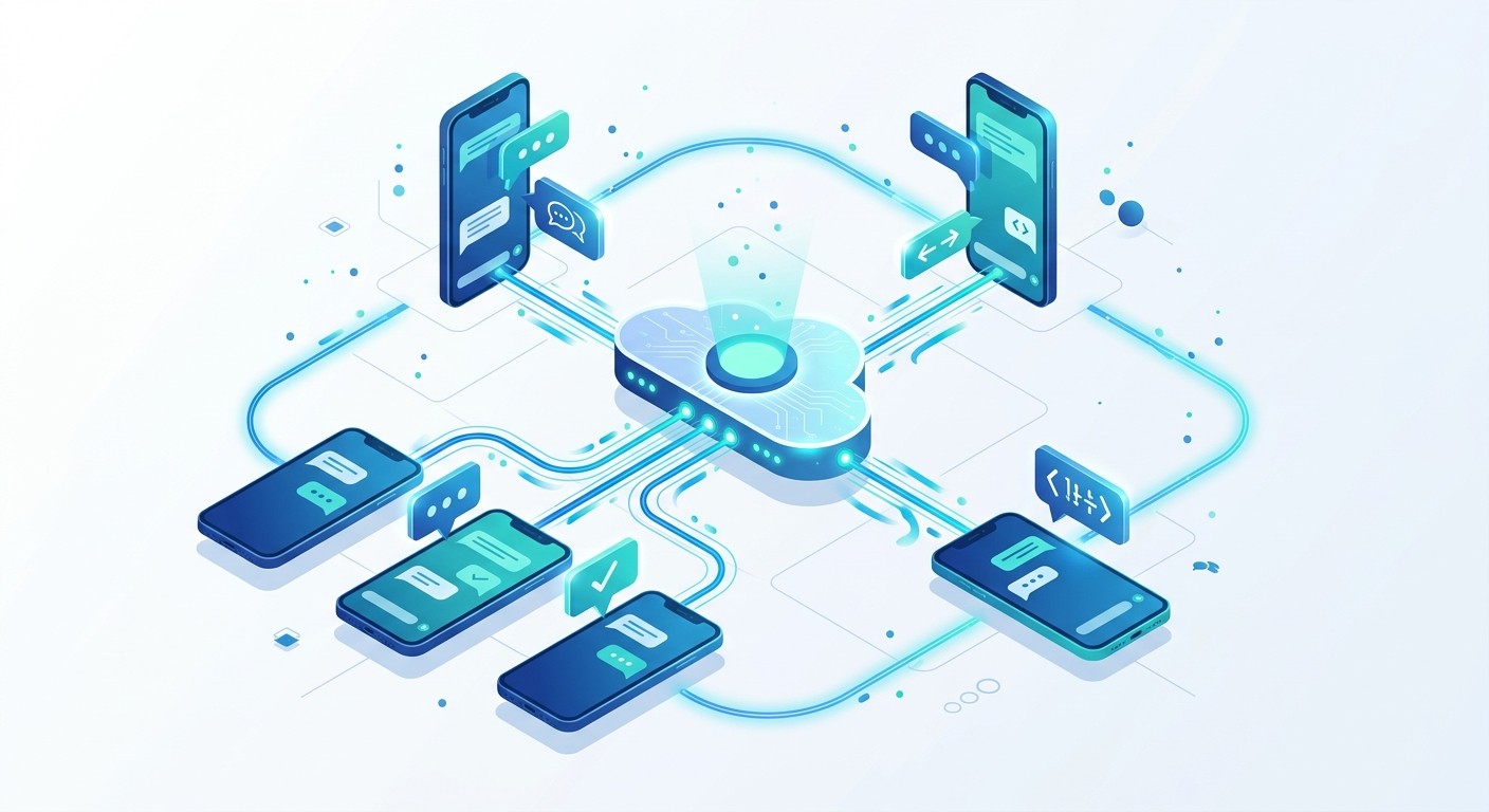 Diagram of real-time messaging architecture connecting phones to a cloud server