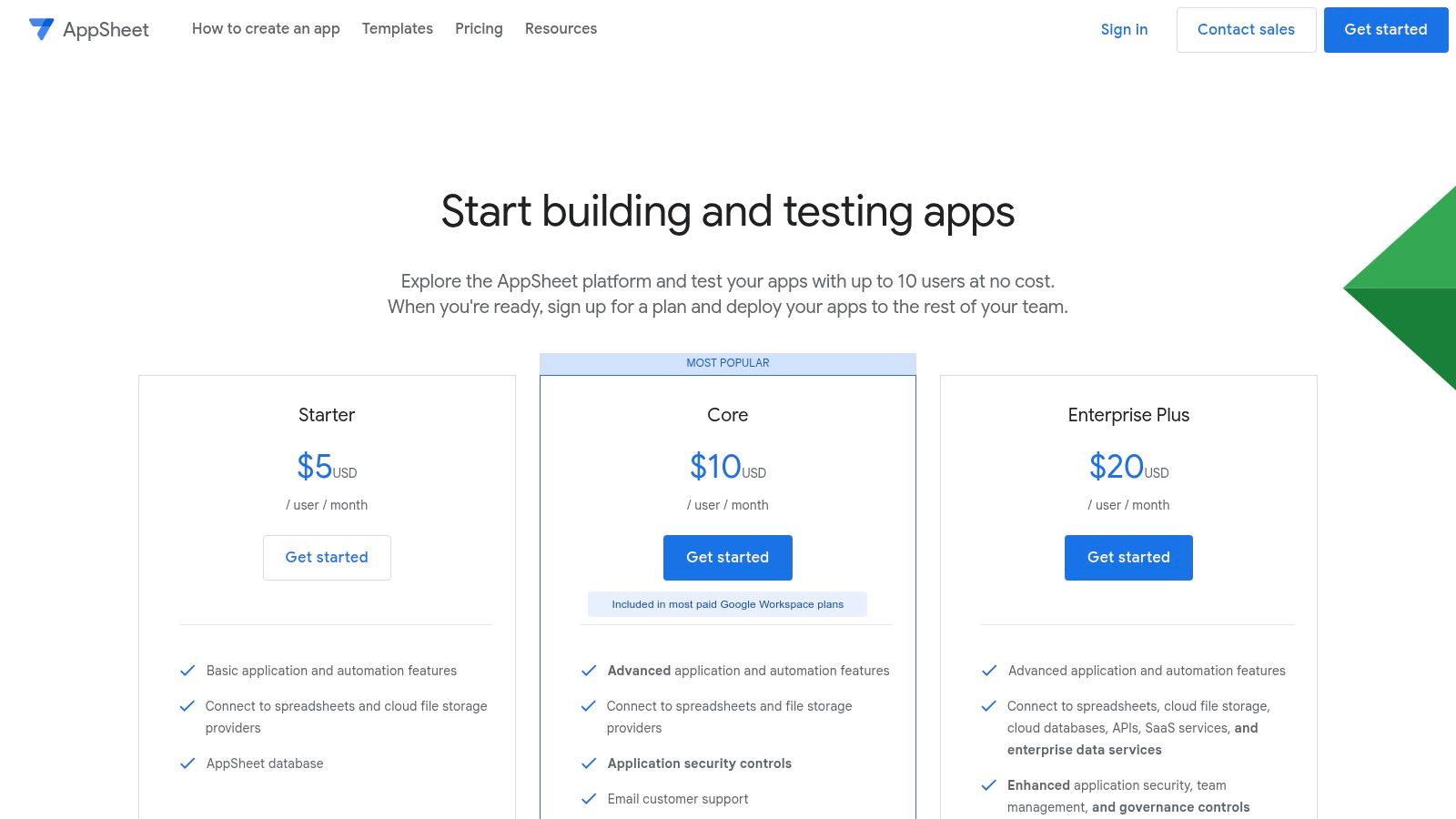 Google AppSheet low-code platform generating a mobile app from a Google Sheets data source