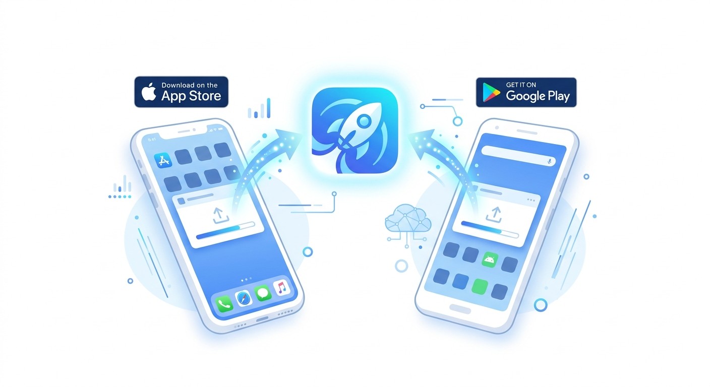 A mobile app being deployed simultaneously to the Apple App Store and Google Play when you build an app with AI.