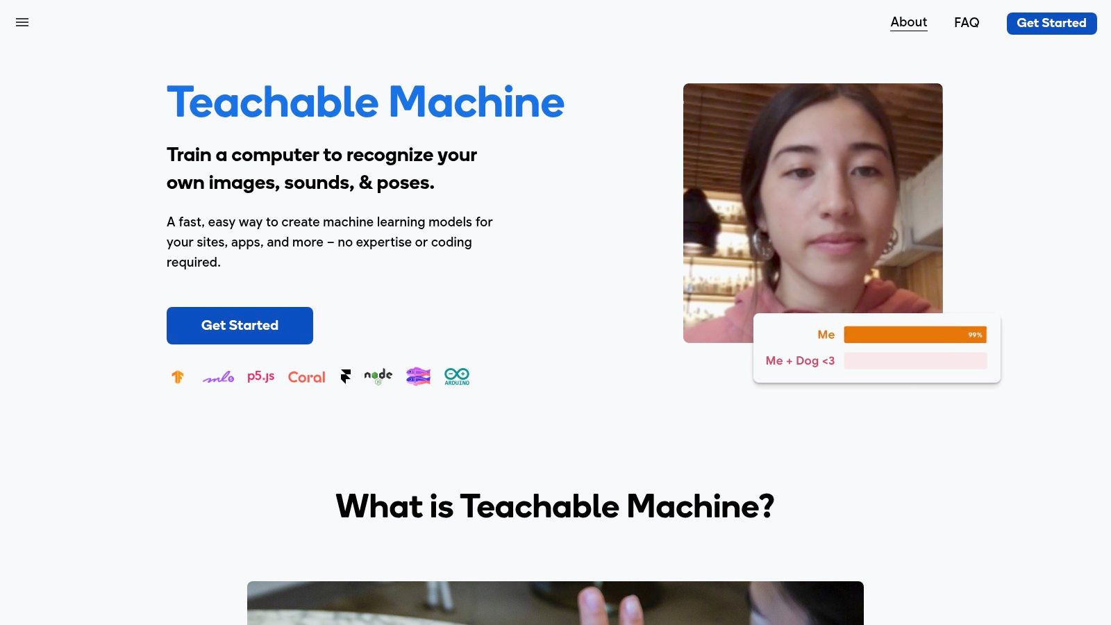 Google Teachable Machine web interface for training image and audio classification models in the browser