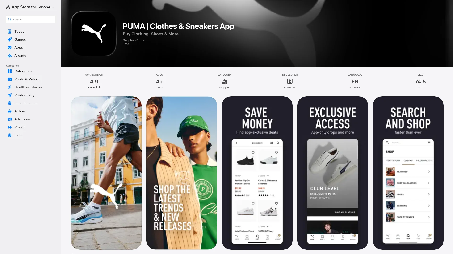 PUMA on the App Store — React Native app example