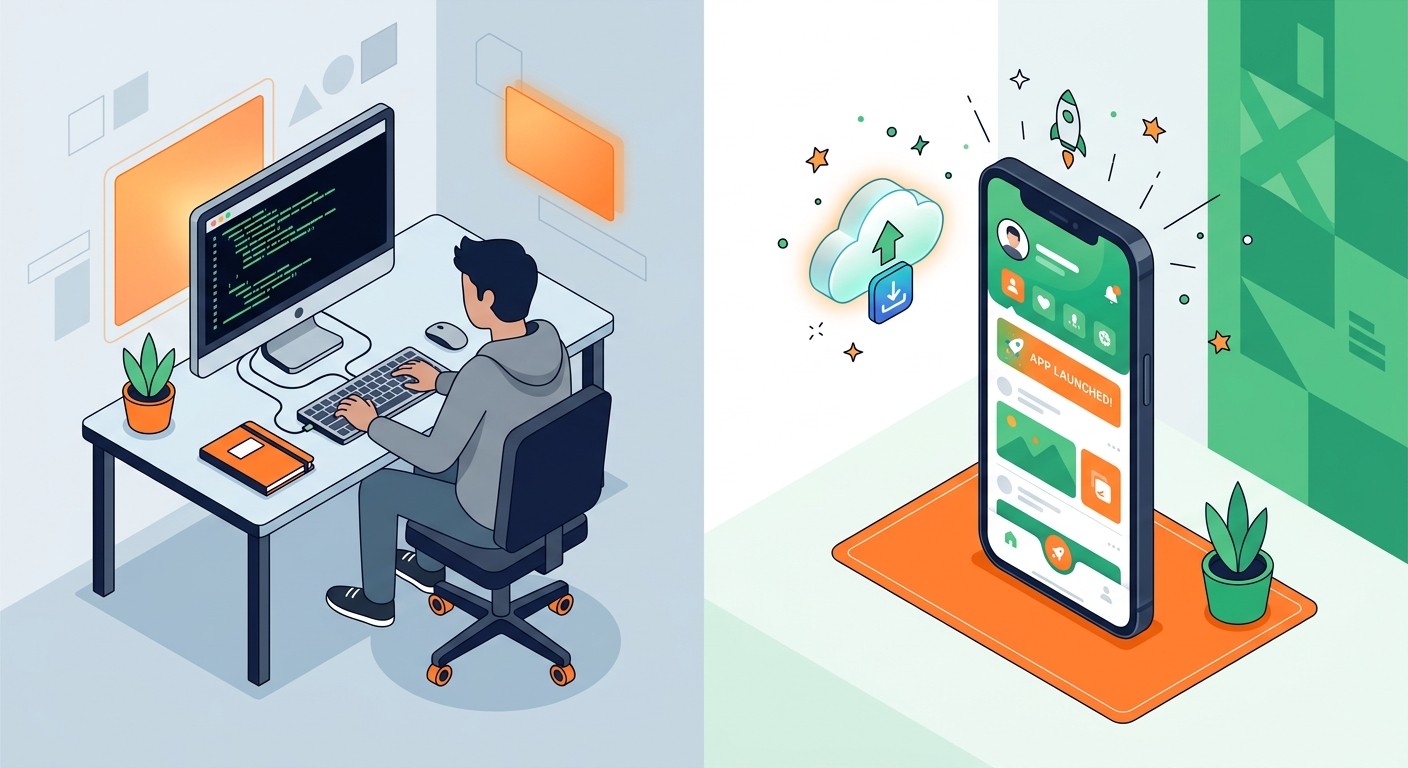 Side-by-side comparison of BuildAvelo app builder workflow versus Claude Code terminal workflow
