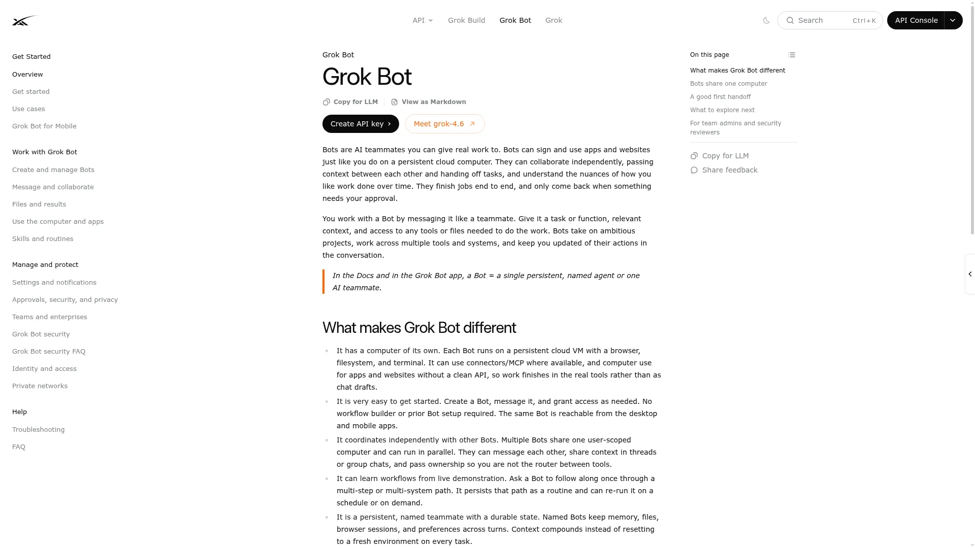 Grok Bot official documentation describing its security model and boundaries
