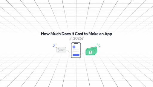 How Much Does It Cost to Make an App in 2026? — minimalist illustration featuring a smartphone connected to a price tag and dollar bills, representing app development costs on a white perspective-grid background.