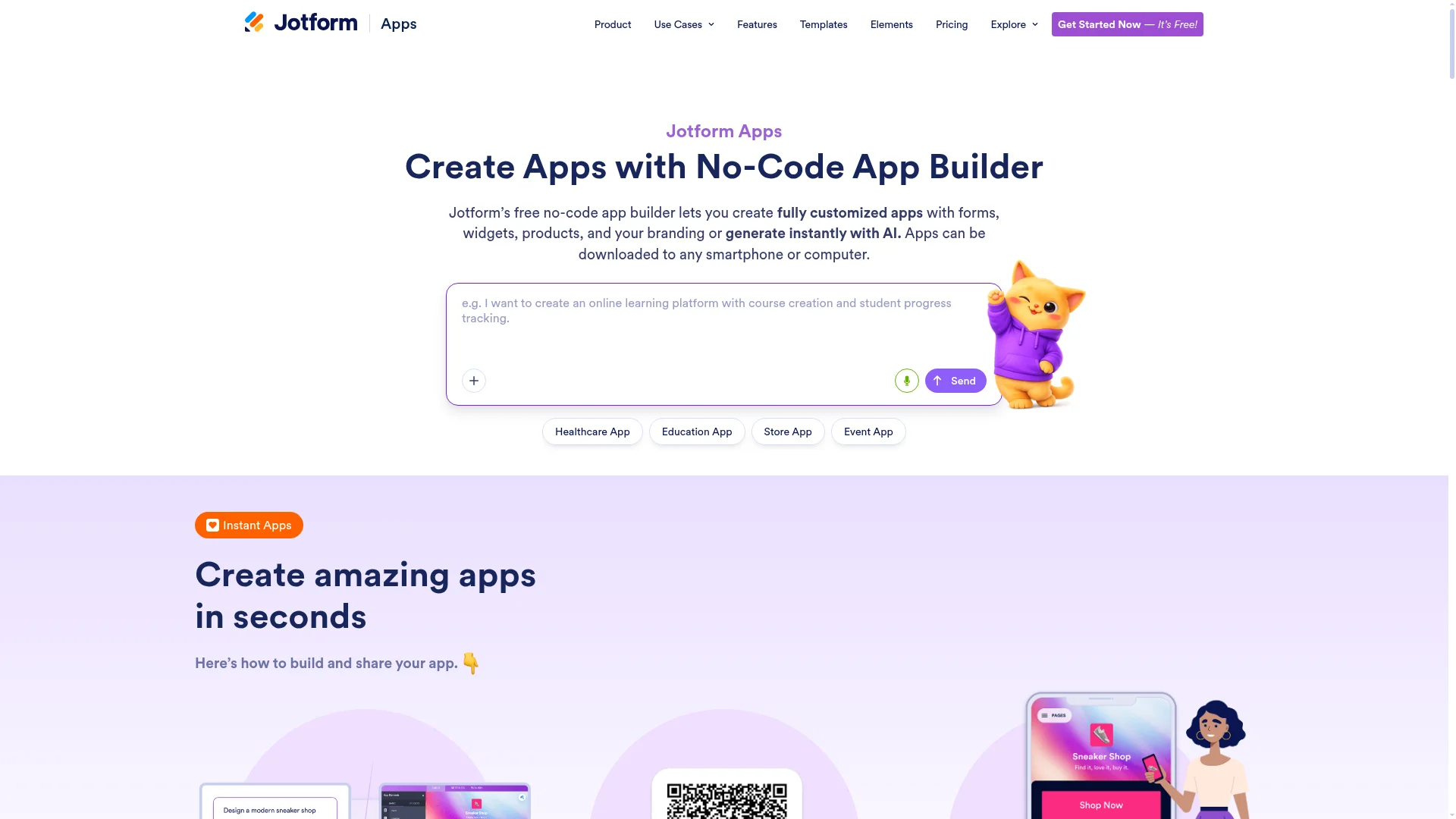 Jotform Apps free no-code app builder with AI-powered app generation and form integration