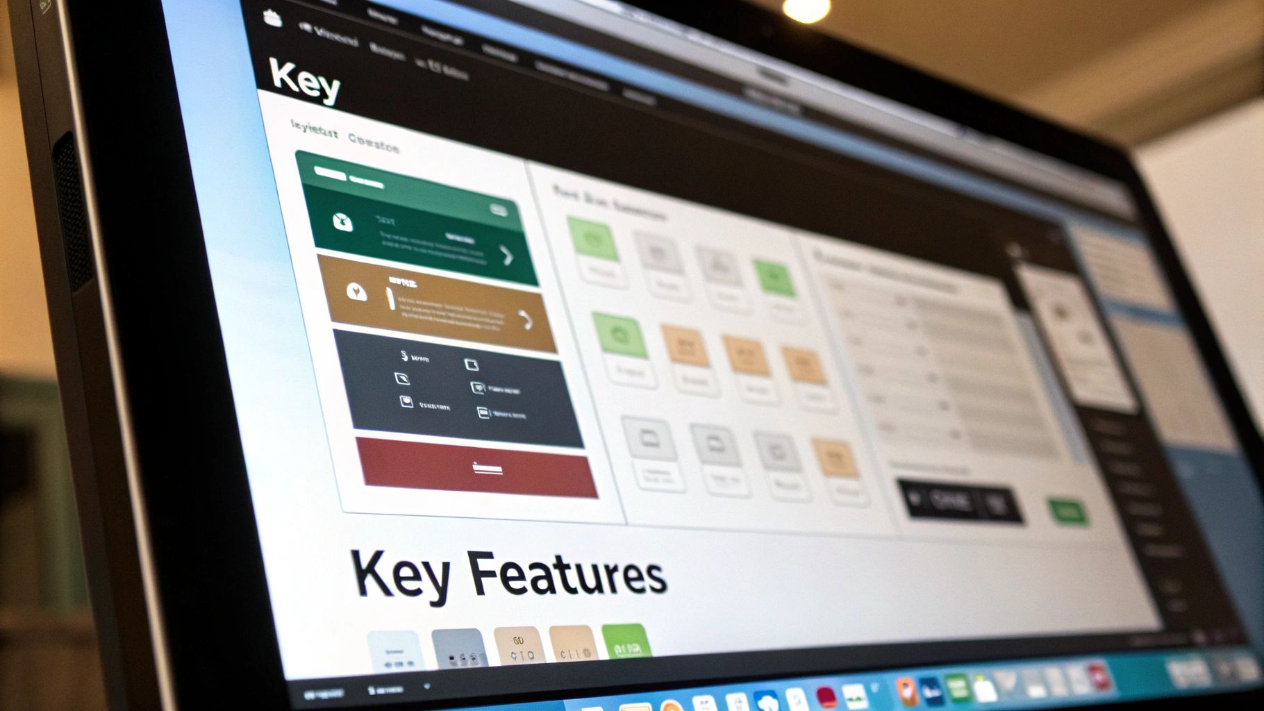 A visual editor for a no code app builder showing drag-and-drop elements and a workflow interface.
