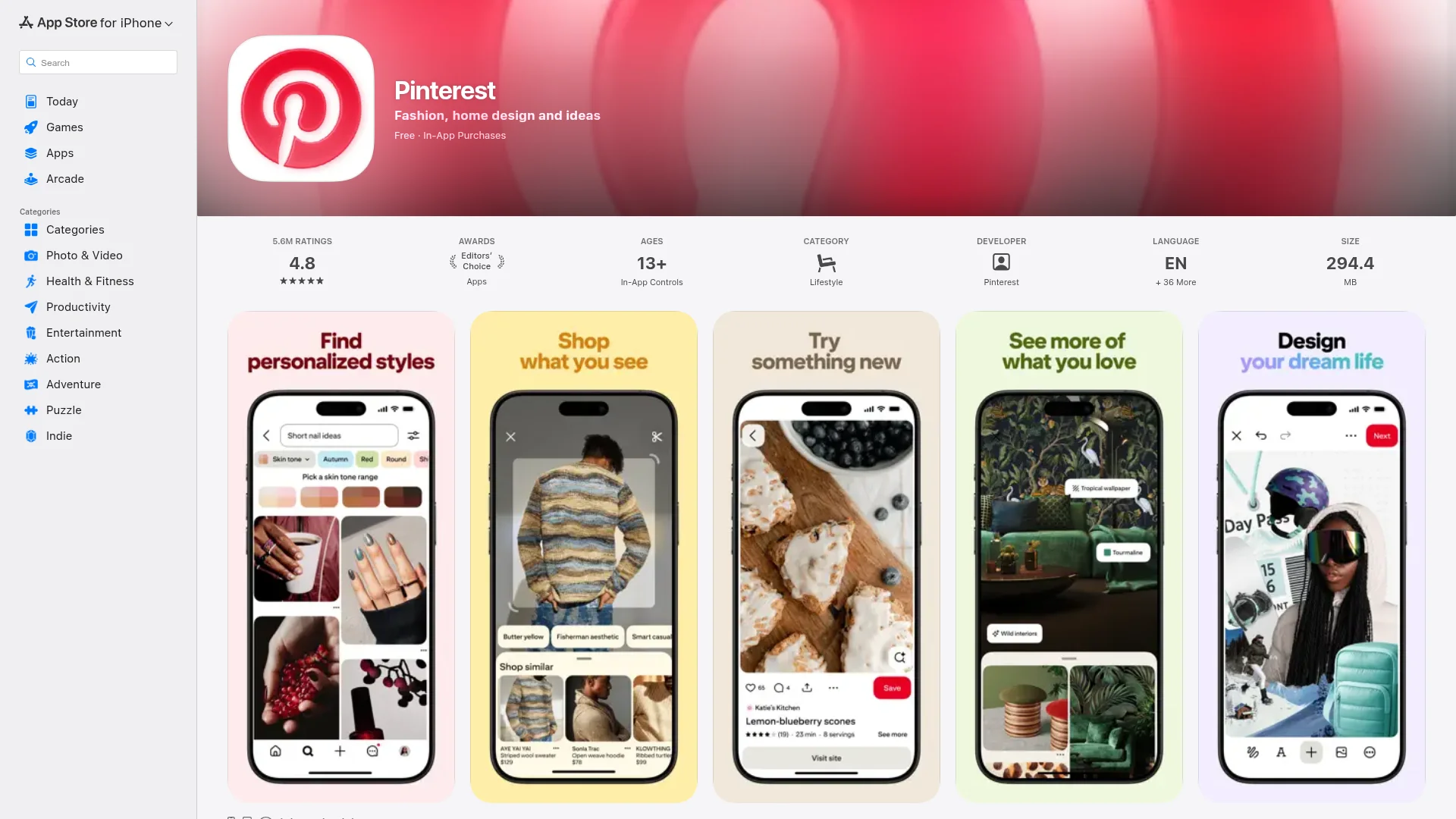 Pinterest on the App Store — React Native app example