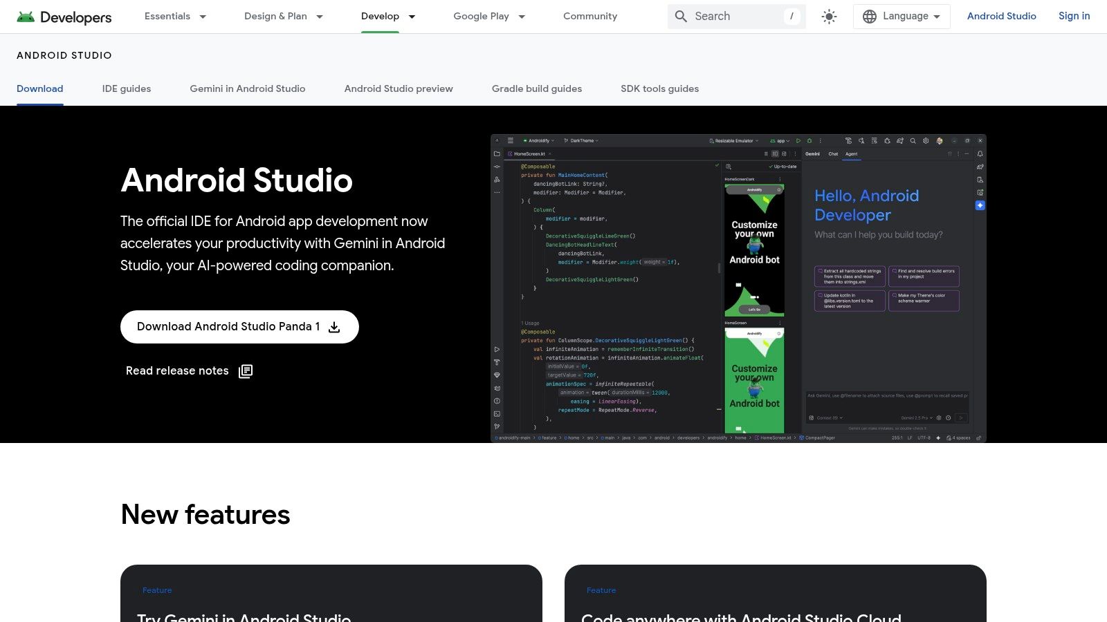 Android Studio code editor with Kotlin syntax highlighting and device emulator running a sample app